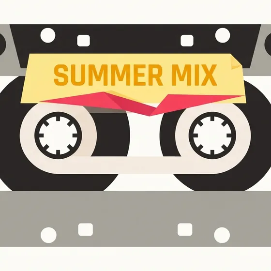 The kept screenprint cassette: bold flat shapes, clean SUMMER MIX banner, no stray text.