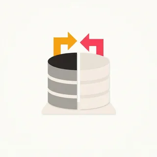 A database-migration project icon in the Cut-paper icon recipe (layered flat paper shapes), Sunlit coral palette.