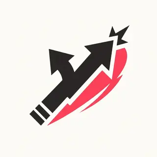 A database-migration project icon in the Impact icon recipe: a bold tilted black branching arrow, one head pointing up-left and one up-right ending in a spark burst, riding a coral swoosh with thruster stripes at its base, Sunlit coral palette.